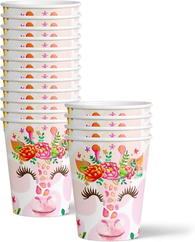 Giraffe Floral Birthday Party Supplies - Giraffe Party Supplies - Zoo Animal Party Supplies - Safari Animal Party Supplies | Tableware Set Includes Plates Napkins and Cups | Kit for 16