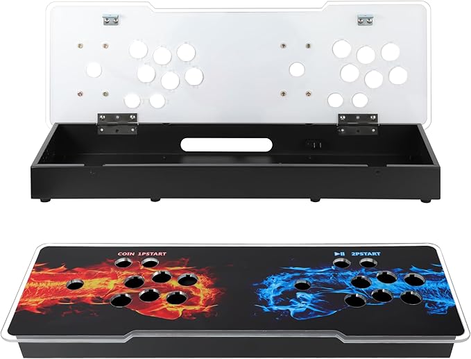 Sturdy DIY Arcade Console Kit - Metal Base and Acrylic Panel, 2 Player Video Game Machine Case, Supports 8 Buttons Each, Compatible with Pandora Kits (Black)