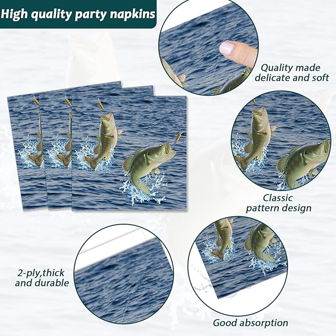 Gone Fishing Party Plates Napkins Gone Fishin' Dinnerware Fishing Themed Tableware for Fishin Tournament Birthday Disposable Paper Plates Napkins Party Decorations Supplies Favors 24 Guests