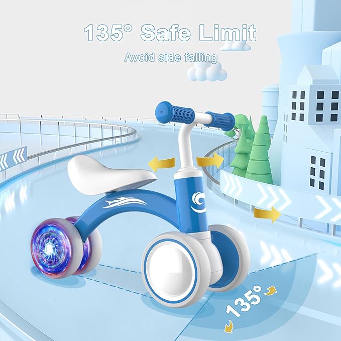 Colorful Lighting Baby Balance Bike Toys for 1 Year Old Boy Girl Gifts, 10-36 Month Toddler Balance Bike, No Pedal 4 Silence Wheels & Soft Seat First Riding on Toys, 1st Birthday Gifts
