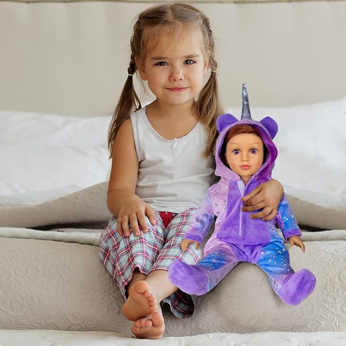 2-Sets 18-inch Doll-Clothes Set - Unicorn Clothes with Hair Clip and Headband - Compatible with All 18 inch Dolls Accessories for Kids