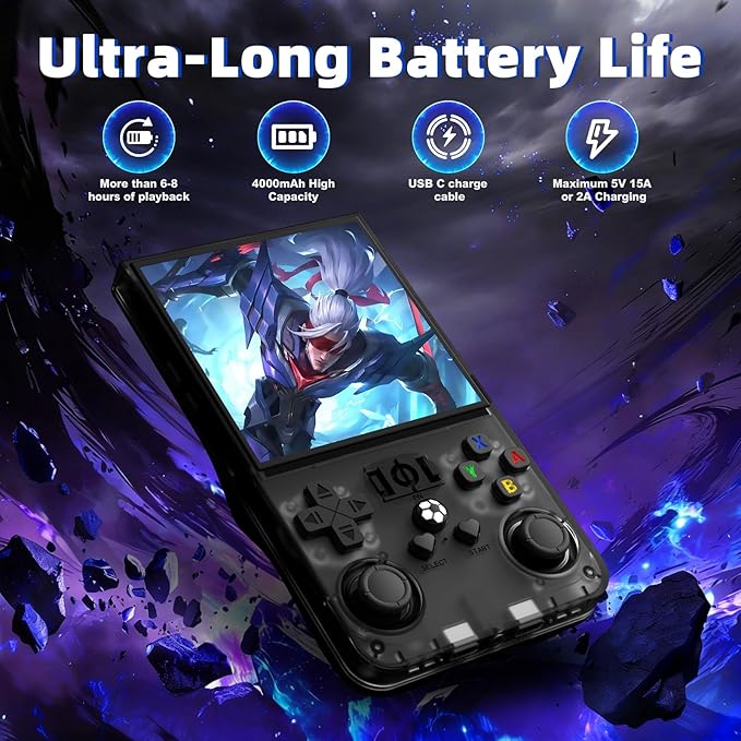 R36MAX Retro Handheld Game Console, Retro Gaming Console with 64G Built-in 18000+ Classic Games, 4.0 Inch 720x720 IPS Screen, Portable Handheld Linux System, 4000mAh Battery (Black)