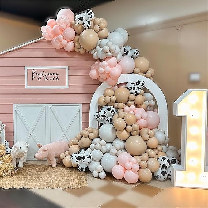 Cow Print Balloons, 60PCS Pastel Pink Cow Print Latex Balloons, Pink Cream Beige White Balloons for Girls Birthday Baby Shower Cowgirl Rodeo Farm Animals Gender Reveal Party Decorations Supplies