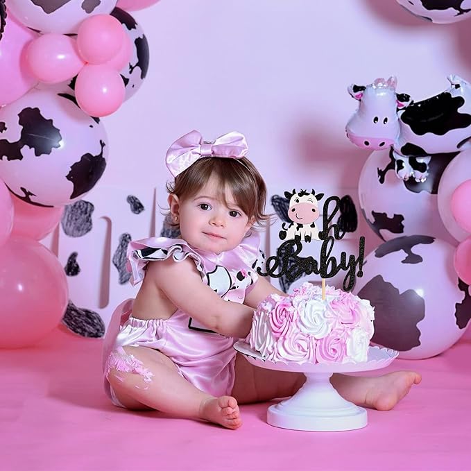 1 PCS Cow Oh Baby Cake Topper Glitter Farm Animals Cake Pick for Gender Reveal Theme Baby Shower Kids Birthday Party Decorations Supplies