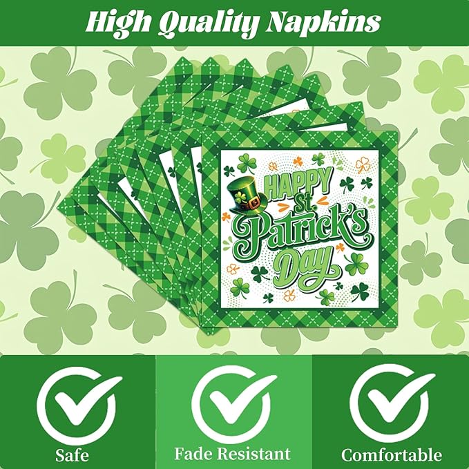 Rakuto St Patricks Day Plates and Napkins Decorations, 96PCS Lucky Green Shamrock Disposable Forks Party Decoration, Happy St Patrick's Day Tableware Decor for Irish Birthday Holiday Serve 24