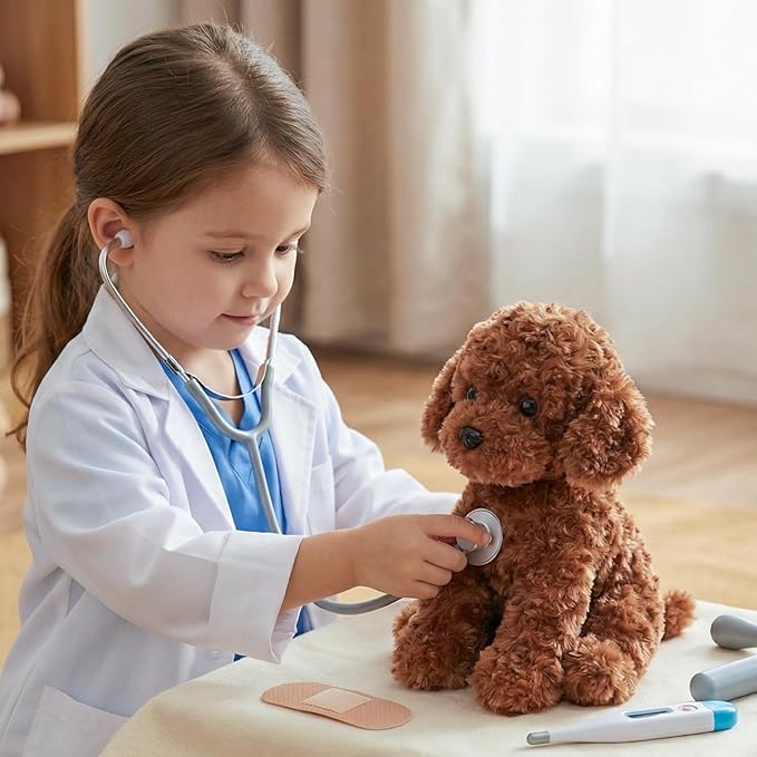 Adorable Labradoodle Plush Toy Fluffy Red Brown Poodle Stuffed Animal Dog Puppy, 12.6" - Perfect for Kids, Babies, Birthday, Nursery