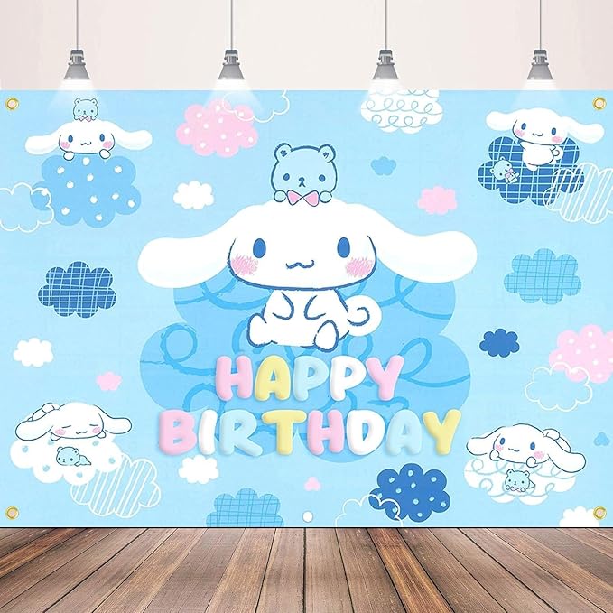 49 Psc For Cinnamoroll Birthday Decorations, Party Supplies Set Include Banner, Backdrop, Balloons, Hanging Swirls, Cake Cupcake Toppers, Tablecloth for Kids Cinnamoroll Theme Party