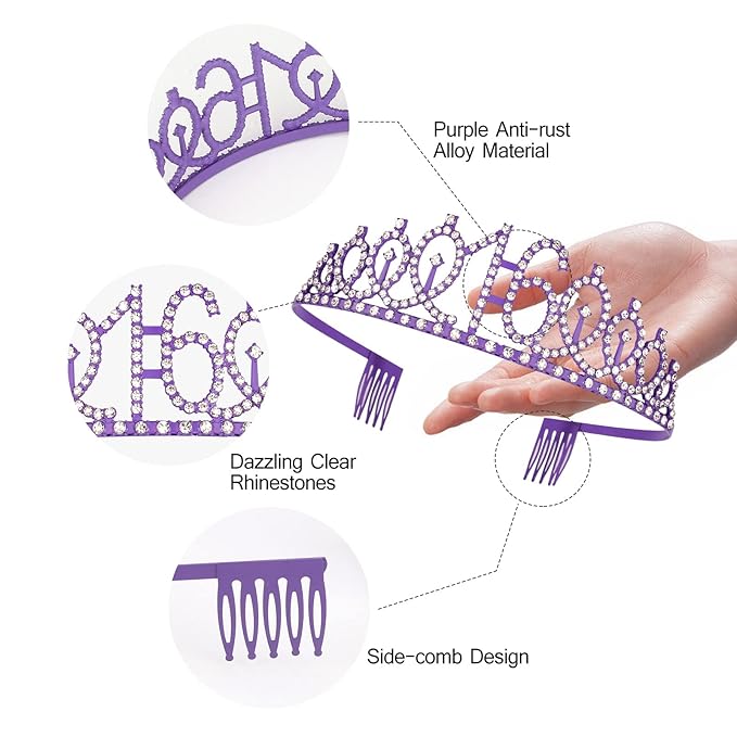 16th Birthday Party Essentials for Girls - Purple Decorations, Crown and Sash, Cake Topper for a Delightful Celebration