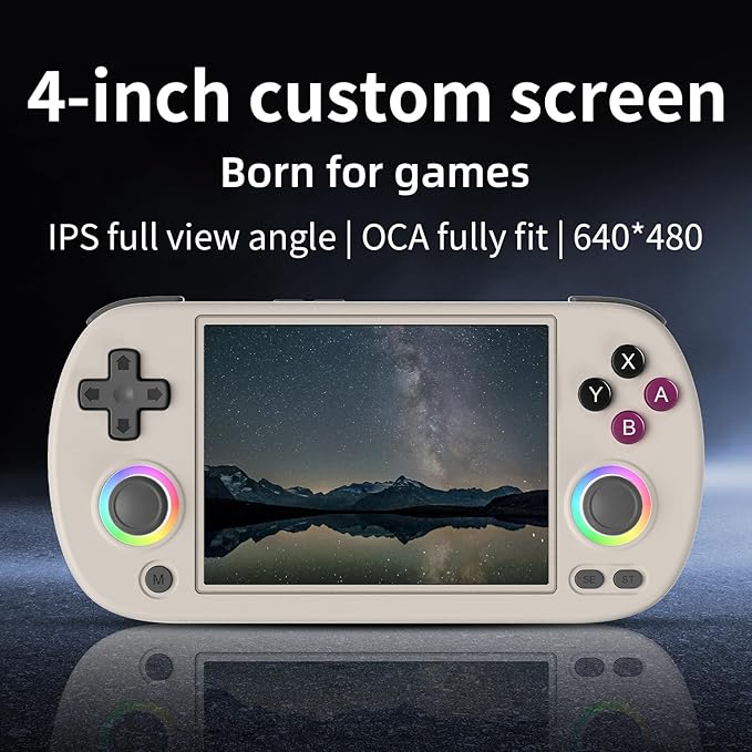 RG40XX H Retro Handheld Game Console 4-inch 640*480 IPS Screen 3200mAh Built-in 64G TF Card Supports Multiple Simulators Linux System with Screen Protector (Gery-64G)