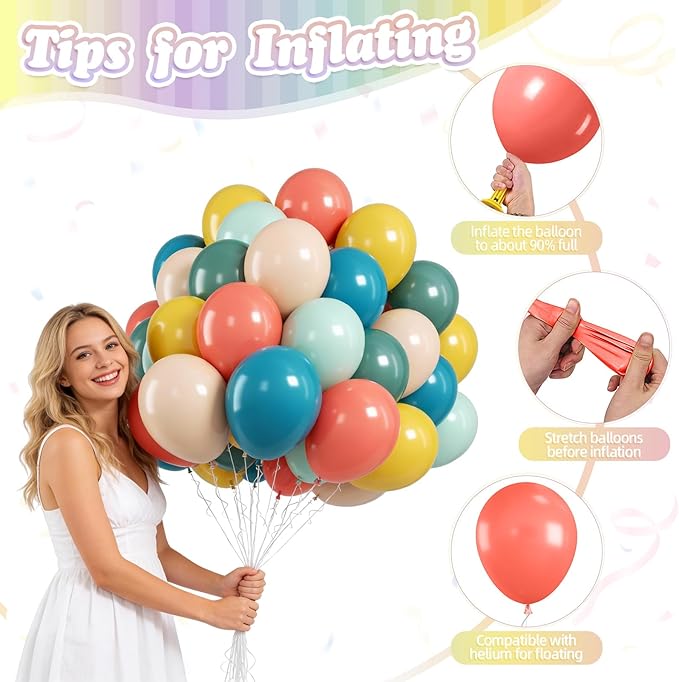 FunHot Colorful Balloons, 50 Pcs Boho Balloons, 12 Inch Retro Orange Green Yellow Apricot Latex Balloon, Rainbow Helium Balloon for Birthday Wedding Baby Shower Son Boho Summer Party Decorations