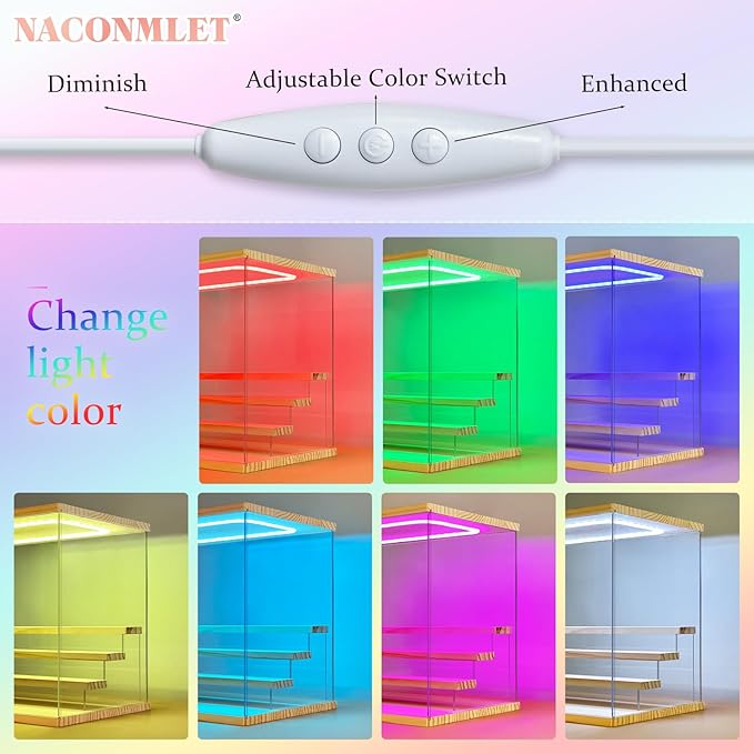 Clear Acrylic Display Case for Funko Pops & Action Figures - 4 Layer Dustproof Showcase with RGB Lighting, Multi-Tier Collectible Display Box, Dimensions: 12.6" x 9.4" x 11.7"