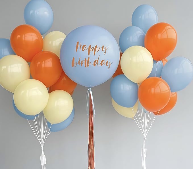 Burnt Orange and Blue Fall Balloons, 12 Inch 35PCS Dusty Blue Orange Taupe Peach Balloon, Fall Balloons for Birthday Baby Shower First Fall Thanksgiving Autumn Harvest Market Themed Party Decorations