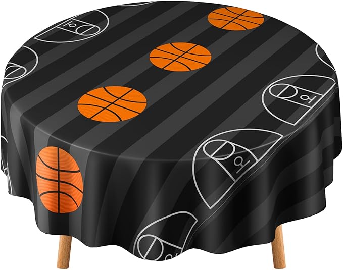 1 Pack Round Basketball Tablecloth 84 Inch Plastic Basketball Party Decorations Disposable Table Cloth Washable Disposable Circle Table Cover for Birthday Party Supplies Decoration