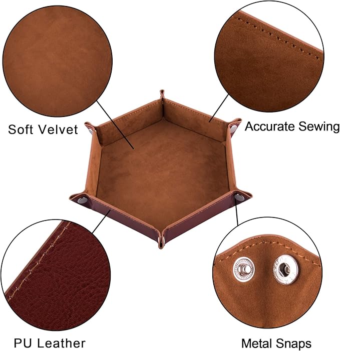 SIQUK 2-Piece Dice Tray - PU Leather Folding Hexagon Dice Holder for RPG, DND and Other Table Games (Camel and Black)