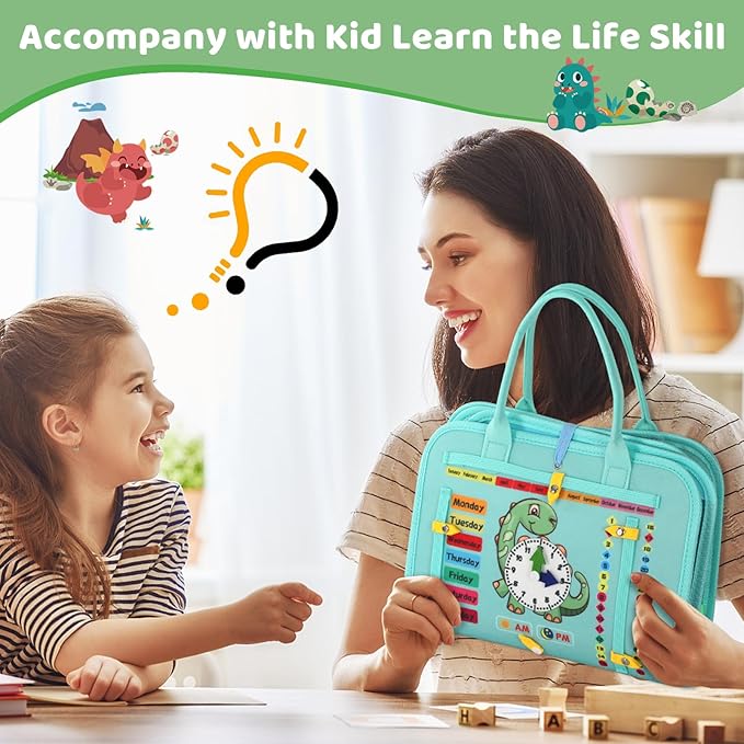 Toddler Busy Board for 1 Year Old, Montessori Toy Sensory Busy Book for Toddler 1-3 Fishing Game Life Skill, Learning Toy Car plane Activities Travel Essential 2-4 Birthday Easter Basket Stuffers Gift