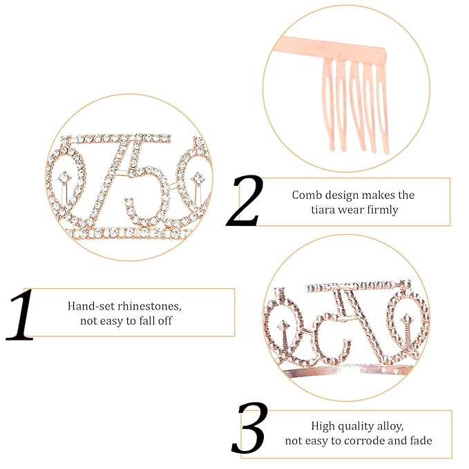 Semato Birthday Decorations for Women- Birthday Crown and Sash Glitter Kit Gifts for Women Party Supplies and Favors (75th)