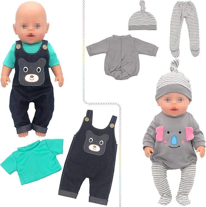 SOTOGO 5 Sets Doll Clothes Outfits Jumpsuits with Hats for 14 to 17 Inch New Born Dolls, American 18 Inch Dolls Clothes and Accessories