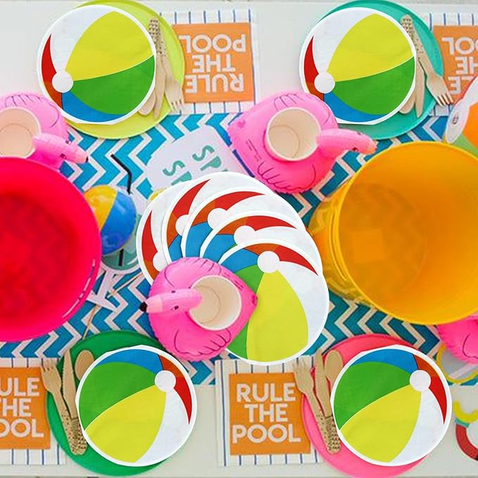 100Pcs Beach Party Napkins, Disposable Pool Napkins, Round Beach Ball Party Decorations for Kids Birthday Hawaiian Summer Pool Party Supplies, 13 x 13 Inches