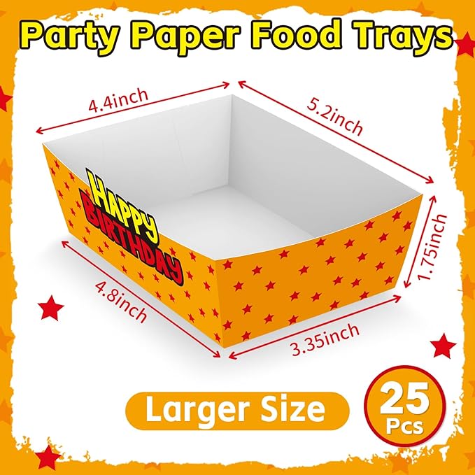 25Pcs Anime Disposable Paper Food Trays for Yellow and Red Stars Theme Birthday Party Supplies Baby Shower Decorations
