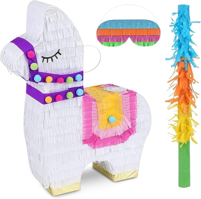 Llama Pinatas Bundle with a Blindfold and a Bat (17 x 14 x 4 Inches), Perfect for kid's Birthday Parties, Mexican Theme Parties, Decorations