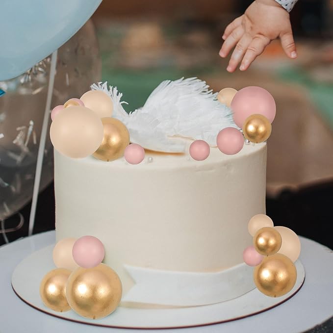 Gyufise 30Pcs Ball Cake Topper Ball Cake Picks Colorful Pearl Ball Shaped Cupcake Insert Cake Topper for Bear Theme Birthday Party Favors Wedding Decoration Supplies Apricot Gold Light Brown