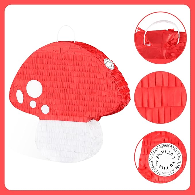Mushroom Pinata with Stick and Blindfold Fairy Pinata for Kids 3D Mushroom Birthday Party Decorations Baby Shower Party Supplies