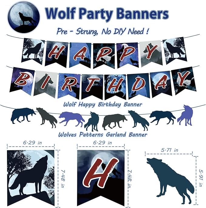Wolf Birthday Party Decorations, Wolf Party Supplies with Happy Birthday Banner, Wolves Garland Sign, Cake Toppers, Latex Balloons for Kids Boys Girls Animals Wolf Theme Party Decors