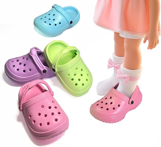 4 Pairs Classic Clogs for 18" Dolls - Macaron Color EVA Slip-On Shoes,Fits Most 18" Dolls,Dress Up Gift Set