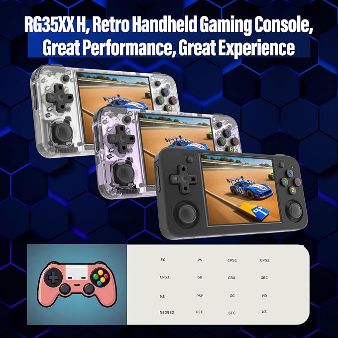 RG35XX H, Anbernic Retro Handheld Gaming Console with 64GTF Card, Dual Joystick Design 3.5-inch HD Screen Lasts up to 8 Hours High-Capacity Battery for Better Experience (64G Jet)
