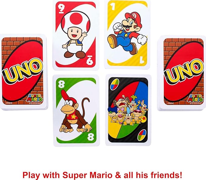 Mattel Games UNO Super Mario Card Game Animated Character Themed Collector Deck 112 Cards with Character Images, Gift for Kids Ages 7 Years Old & Up (Amazon Exclusive)