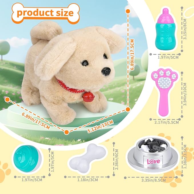 Electric Interactive Dog Plush Golden Retriever Toy Puppy Plush Pet Dog-Walking,Barking,Tail Wagging Interactive Companion Animal Toys School Prize Birthday for Kids Toddler Boys Girls