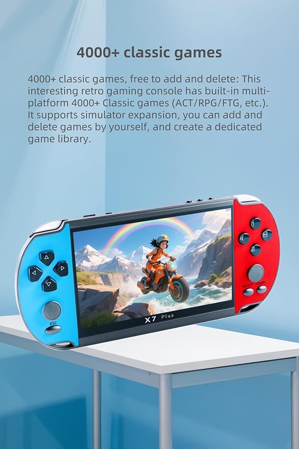 5.5" IPS HD Screen Retro Game Console for Kids Adults, with Classic Video Games, Support Multiple Emulators, MP3/MP4 Player and TV Connect, Rechargeable Travel Toys Xmas Birthday Gifts (Blue)
