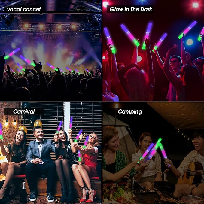 AWANG 12 Pcs Glow Sticks With 3 Modes Colorful Flashing Glow In The Dark Party Supplies Multicolor Bulk LED Foam Glow Sticks For Wedding Raves Sporting Events Glow Party Birthday Camping Concert