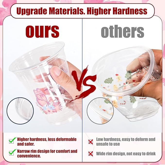 100 Pieces Butterfly Plastic Cups, 12 Oz Butterflies Floral Plastic Clear Disposable Drinking Cups for Spring Summer Party Favor Birthday Wedding Party Supplies
