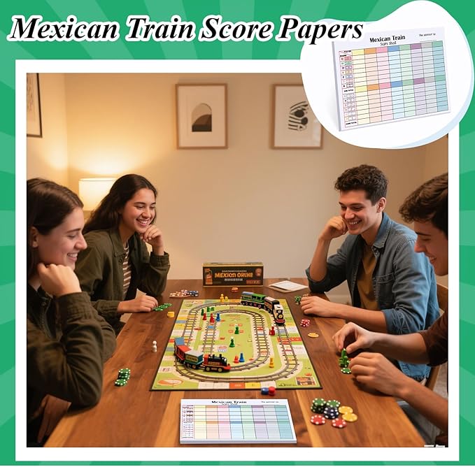 1 Pack 60 Sheets Mexican Train Score Pads Colorful Chicken Foot Dominoes Game Scorepad Adult Mexican Train Score Sheet Scoreboard Paper Record Clearly for Family Christmas (6.7 x 5 Inches)