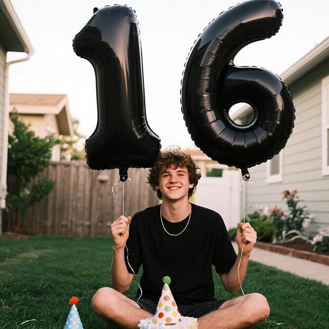 40 Inch Black Number 16 Digital Balloon,Jumbo Mylar Foil Helium Balloon for 16 Balloons for Birthday Party,Wedding Anniversary Party Decorations