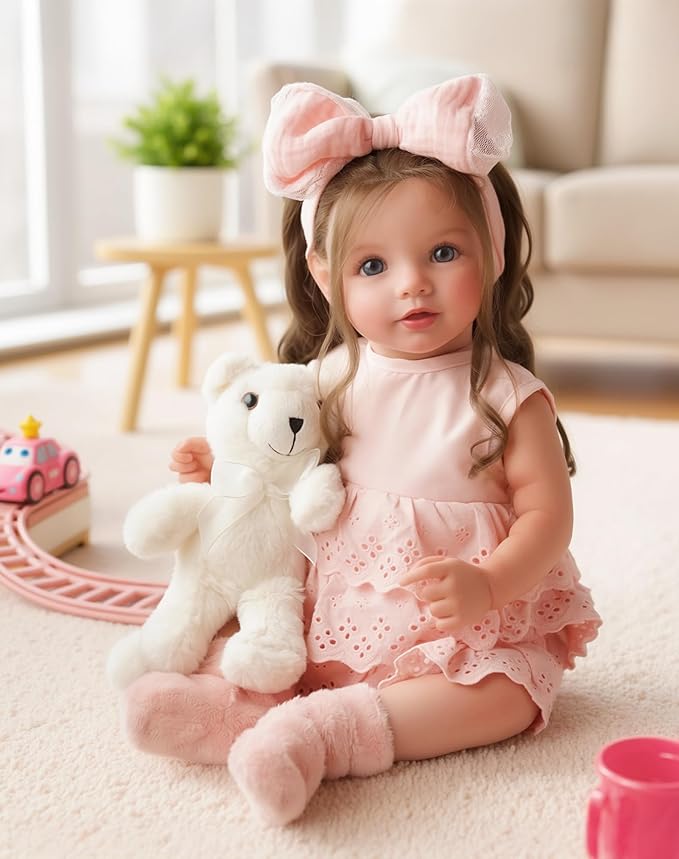 BABESIDE Lifelike Reborn Baby Dolls Dara - 20 Inch Realistic-Newborn Baby Doll Brown Hair Girl Handmade Real Life Baby Dolls with Clothes and Toy Accessories Gift for Kids Age 3+