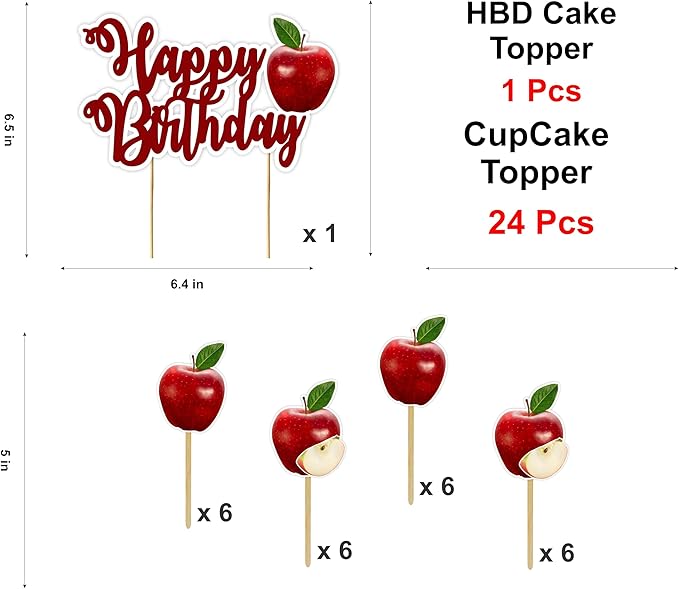 "Apple Theme Birthday Party Supplies – Red Apple Birthday Decorations for Adults – Includes Happy Birthday Banner, Cake Topper, Cupcake Toppers, Garland, and Party Table Décor"