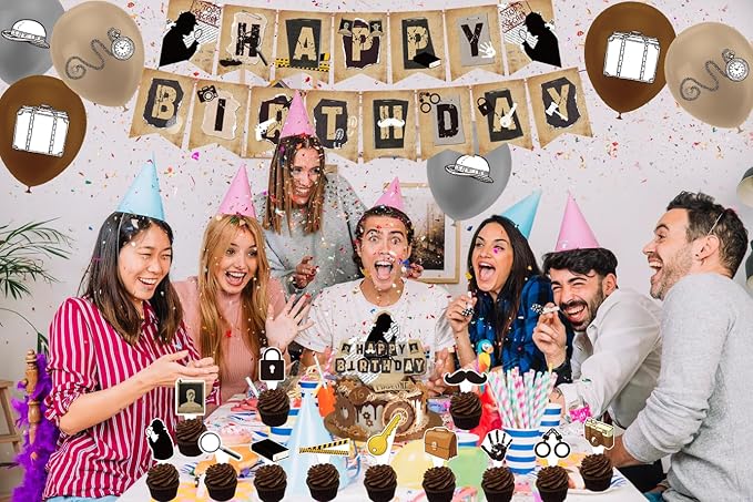 Detective Party Decorations Detective Birthday Party Supplies Includes Detective Birthday Banner Cake Topper Cupcake Topper Balloons for Top Secret Party Mystery Party Spy Theme Party Decorations