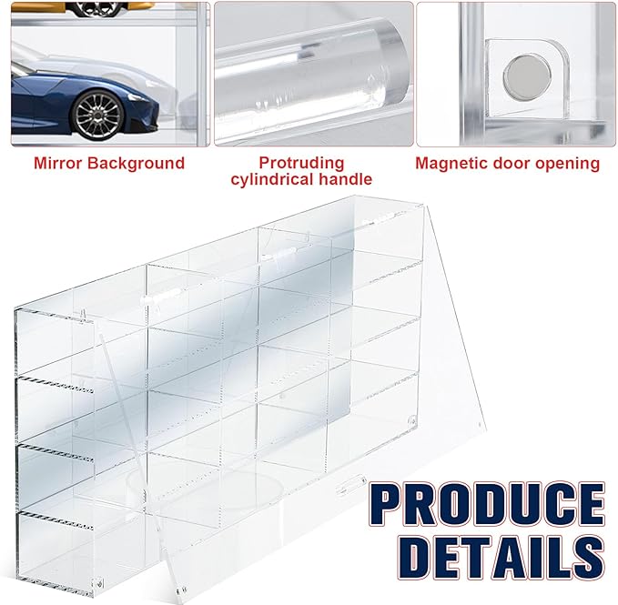 Juexica Clear Acrylic Toy Car Display Case 1: 24 Scale Diecast Display Box Wall Mounted Shelf for Storage Toy Car Mini Model Race(12 Grids)