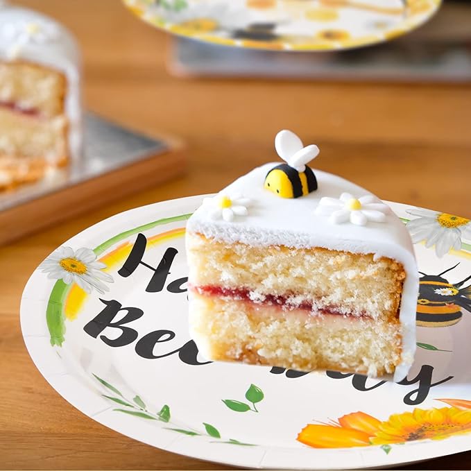 WERNNSAI Bee Plates and Napkins - 48 PCS Happy Bee Day Party Supplies for Kids HoneyBee Party Tableware Set Dinner Dessert Cake Plates Lunch Napkins Serves 16 Guests