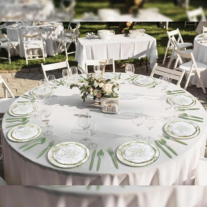 350 Pcs Tea Party Supplies Spring Summer Party Tableware Set Disposable Plates Napkins Paper Cups Plastic Cutlery Set for Birthday Bridal Baby Shower Serves 50 (Green Floral)
