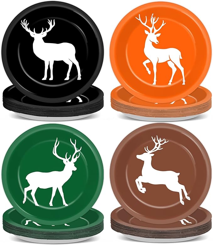 CHUNNIN 48Pcs Hunting Themed Party Paper Plates 7'' Next Camo Party Supplies Deer Hunt Birthday Disposable Dessert Dinner Plates for Forest Gone Camo Theme Birthday Shower Decorations