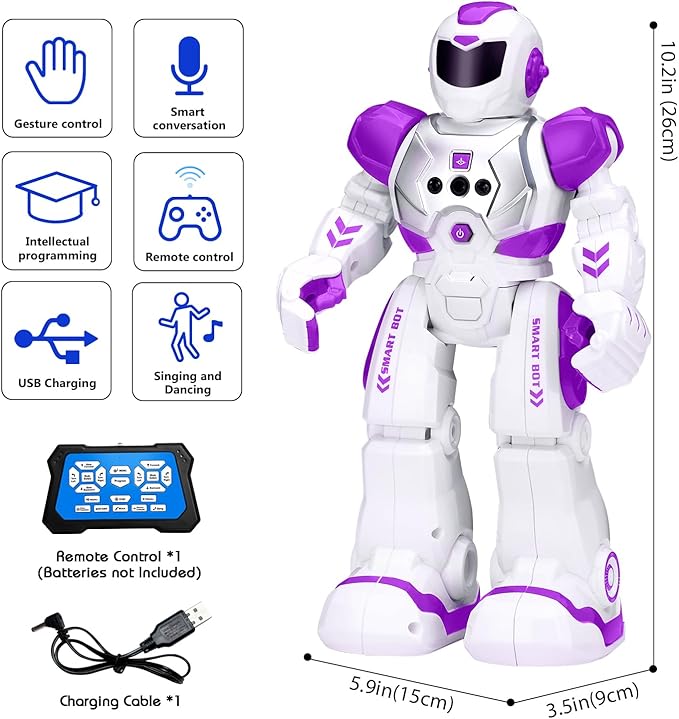 KingsDragon Robots Toy for Kids, RC Gesture Sensing Toy, Interactive Walking Singing Dancing Robot Birthday Presents for Boys Girls Age 6 7 8 9 Years Old,Purple