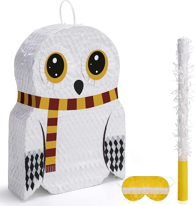 Small Owl Pinata Bundle with a Blindfold (16.5 x 12.5 x 4 Inches), Perfect for Birthday Parties, Forest Animal Theme, Wizard Theme Parties