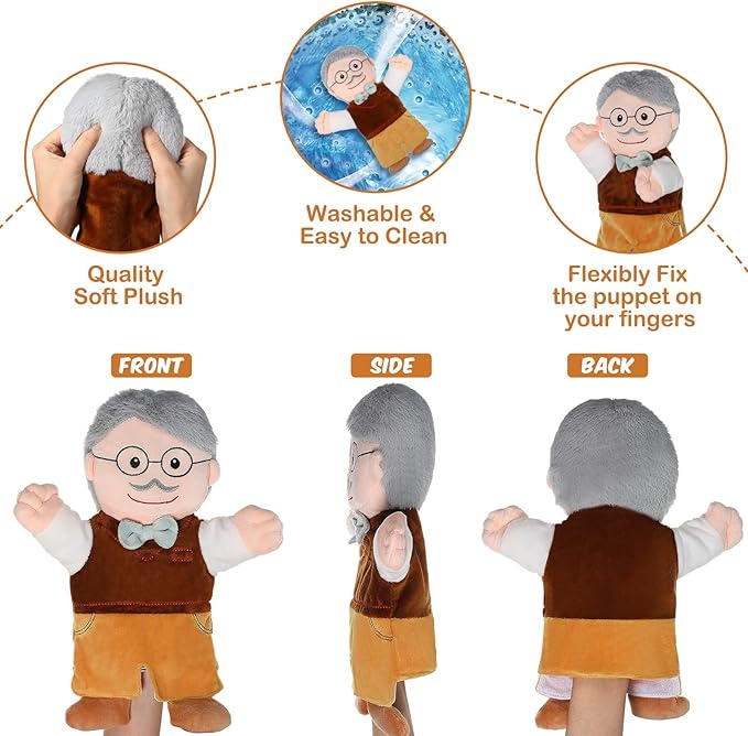 Civaner 6 Pieces Hand Puppet Set 11.8 Inch Family Members Puppets Theater Mother, Father, Son, Daughter and Grandparents for Storytelling, Teaching, Preschool, Role Play
