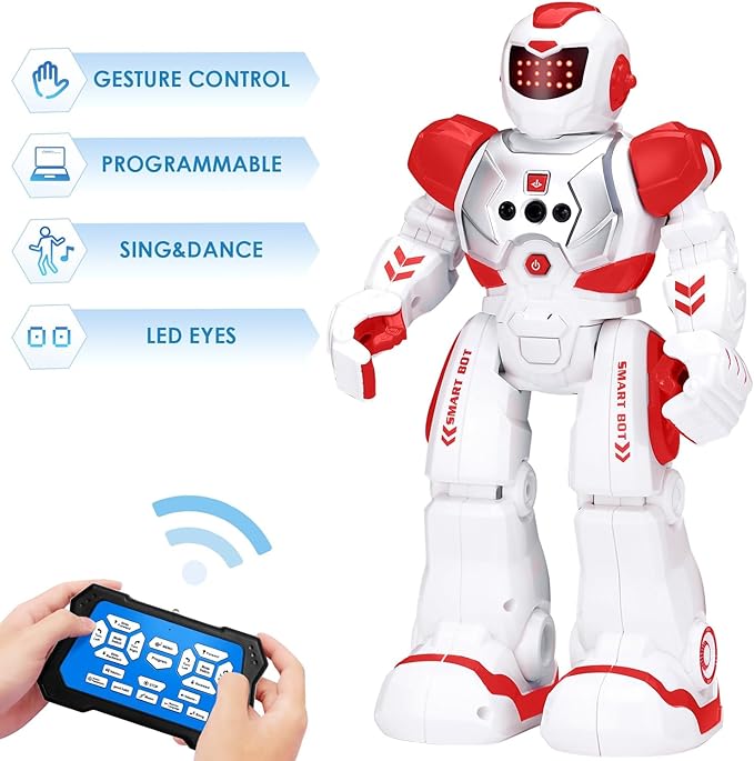 KingsDragon Robots Toy for Kids, RC Gesture Sensing Toy, Interactive Walking Singing Dancing Robot Birthday Presents for Boys Girls Age 6 7 8 9 Years Old,Red