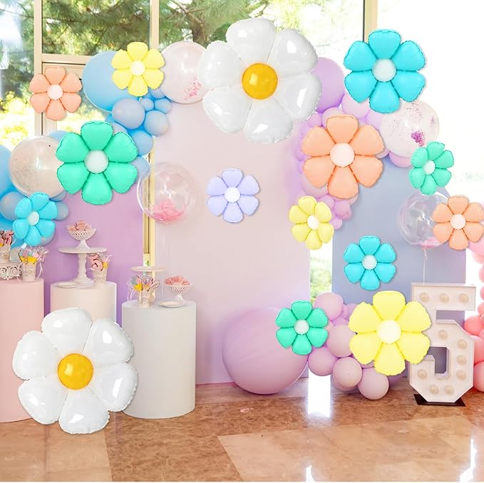 NOVWANG Colorful Daisy Balloons, 18pcs Daisy Flower Balloons Party Decorations for Birthday Wedding Baby Shower Party Decorations Supplies（Huge Balloon X 3, Medium X 5, Small X 10）