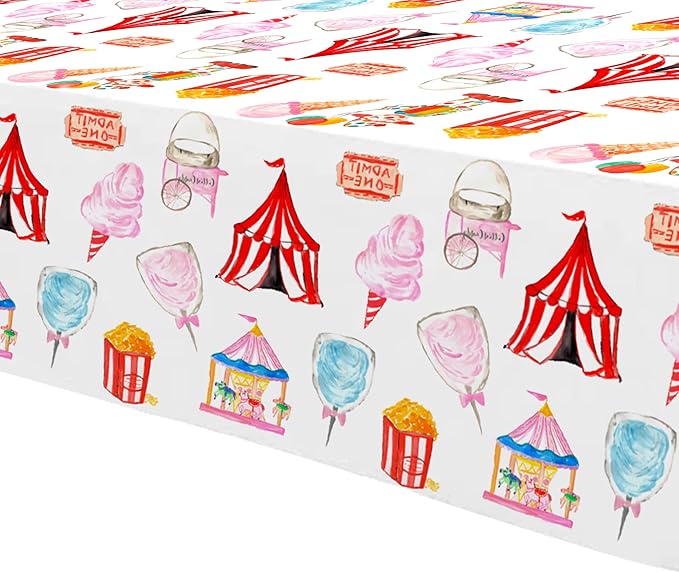 Circus Carnival Theme Party Tablecloth Decorations - Disposable Circus Party Decorations Tablecover, Carnival Table Cloth Circus Theme Table Decorations - 4 Pack (54in x 108in)
