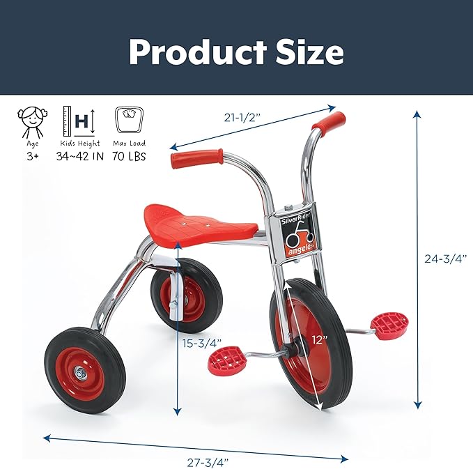 Angeles SilverRider Kids Tricycle, Toddler Tricycle with Solid Airless Rubber Tires, Kids Bike for Preschools and Daycare, Ages 3+, 15.75" Tall Seat